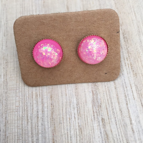 New Artisan Created Fiery Opal Bezel Set Earrings - Picture 3 of 4